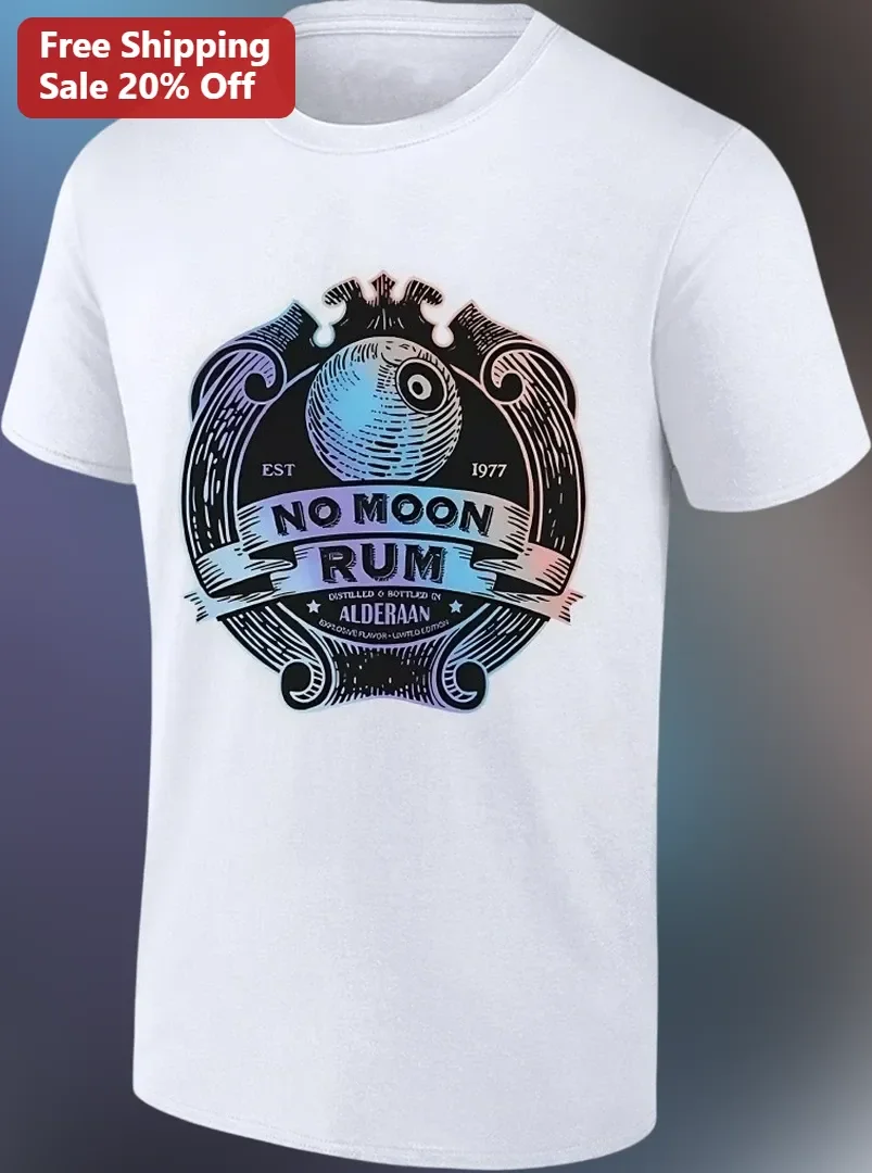 No Moon Rum Vintage Label Graphic Tee Star Wars Parody Gift for Rum Lovers