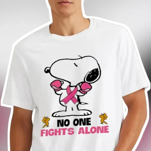 No One Fights Alone Snoopy Breast Cancer Awareness Tee
