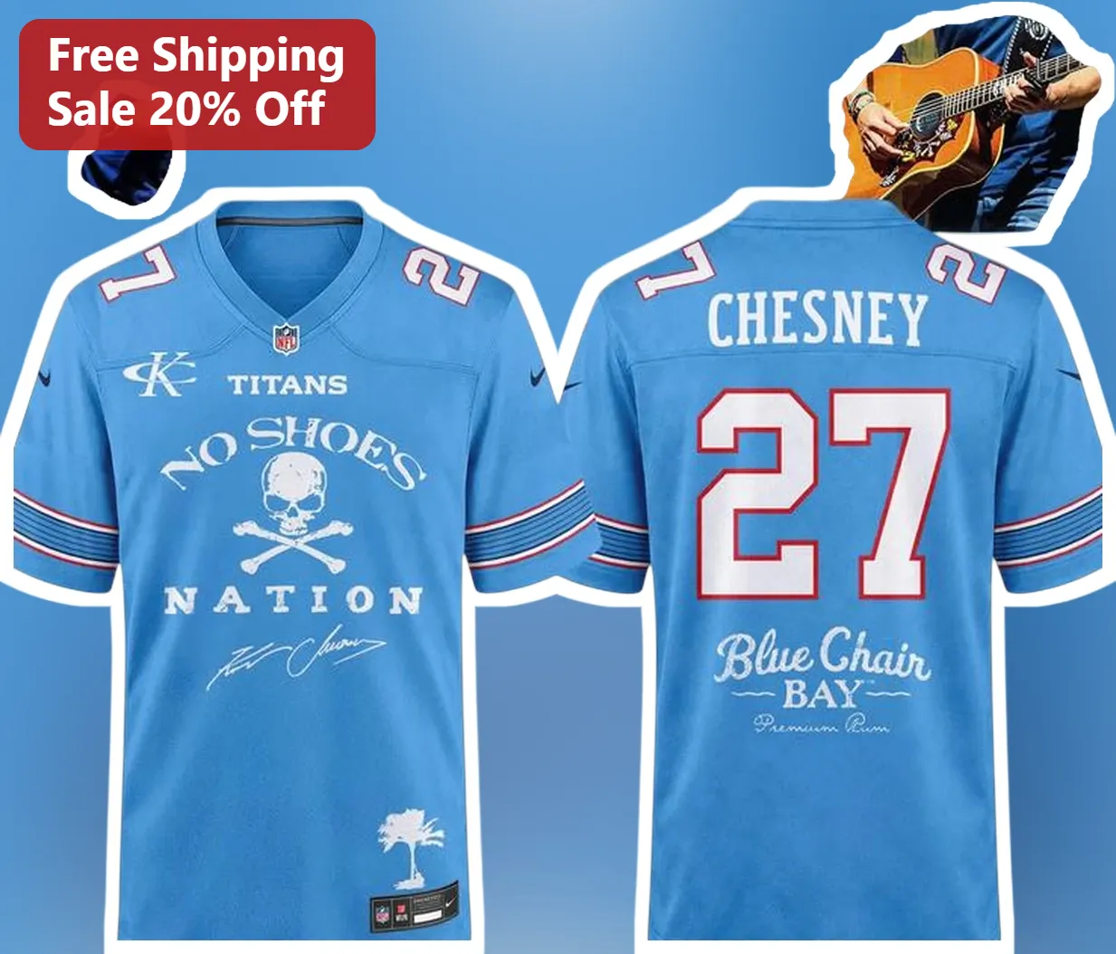 No Shoes Nation Blue Chair Bay Premium Rum Kenny Chesney Jersey Country Music Fan Gear