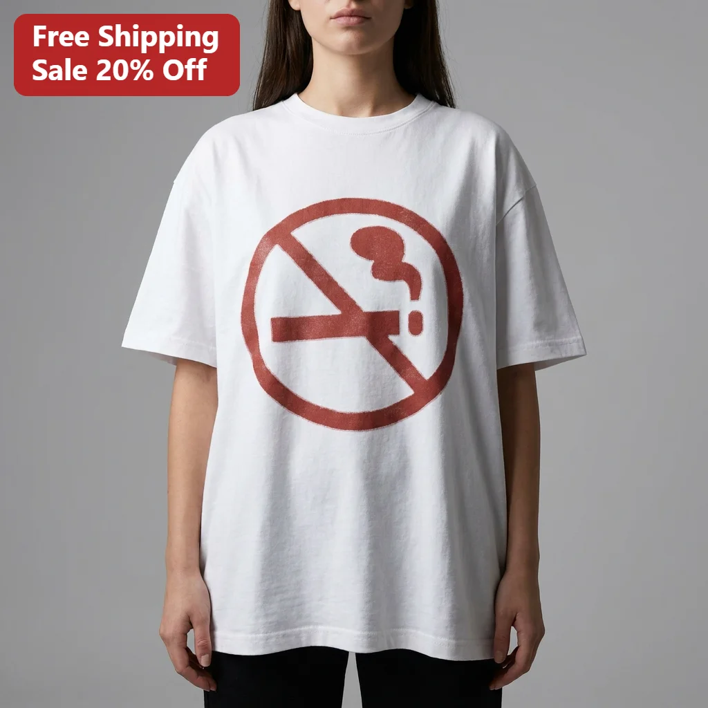 No Smoking Prohibition Symbol Graphic Tee, Minimalist Anti-Smoking Shirt Gift for Ex-Smokers