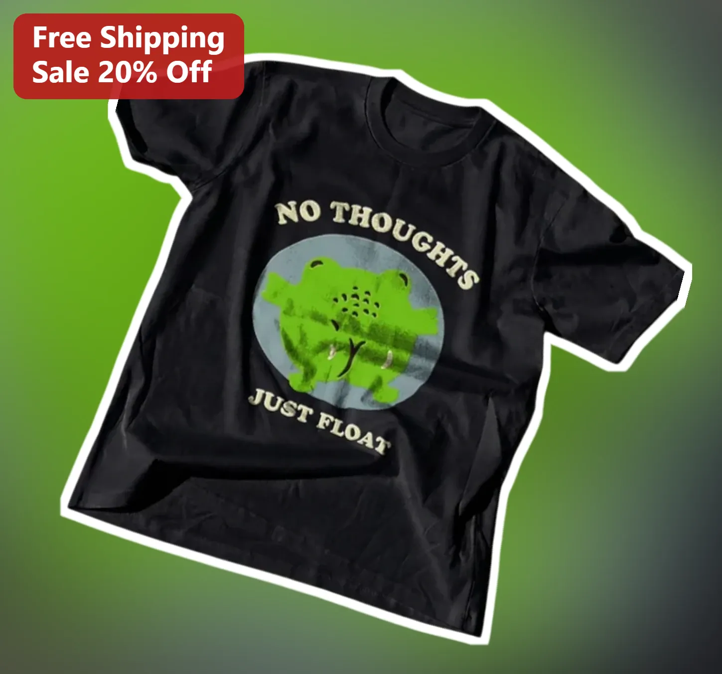No Thoughts Just Float Graphic Tee Funny Frog Meme Shirt for Gamers and Mindfulness Lovers