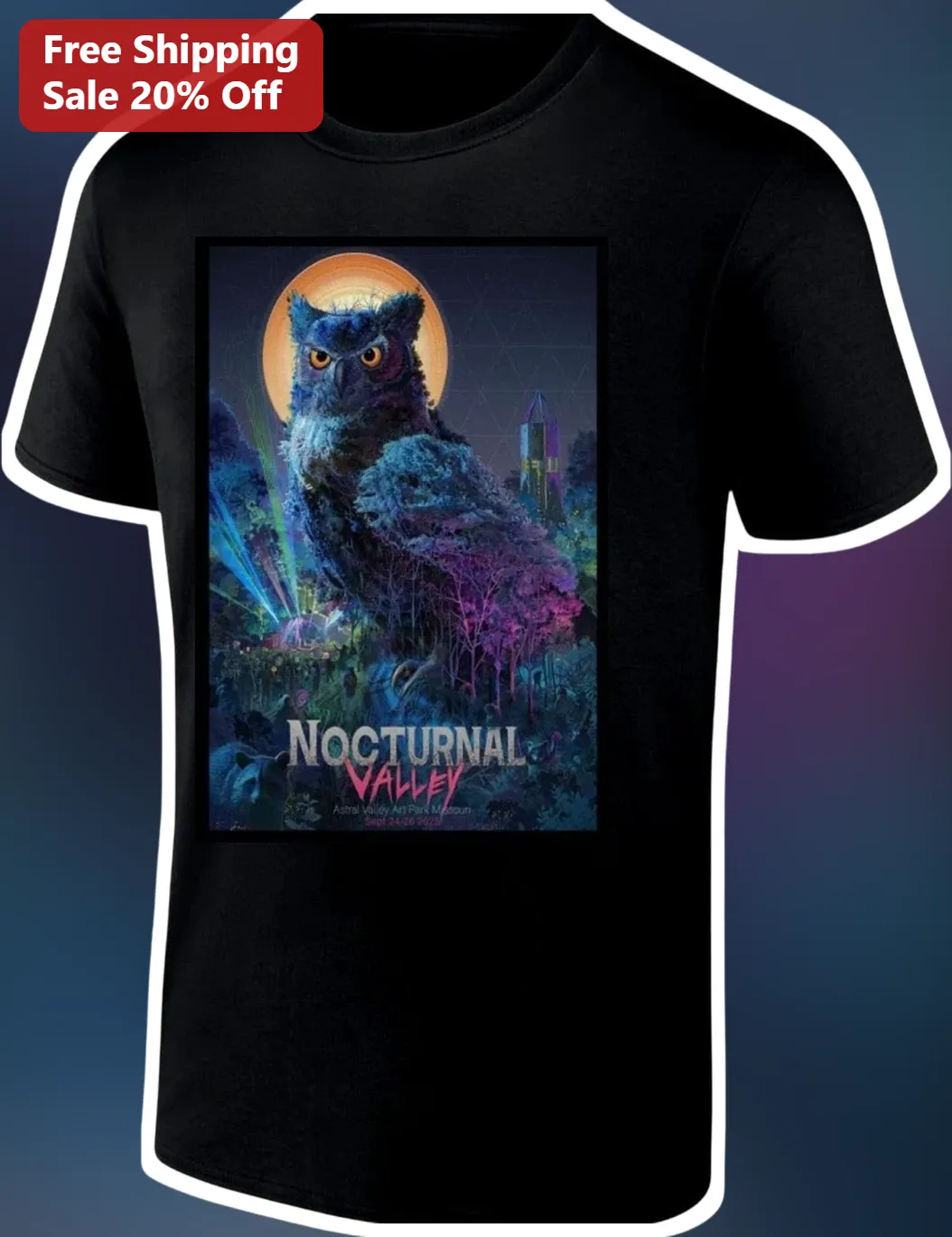 Nocturnal Valley Festival Merch Psychedelic Owl Tee EDM Rave Music Shirt