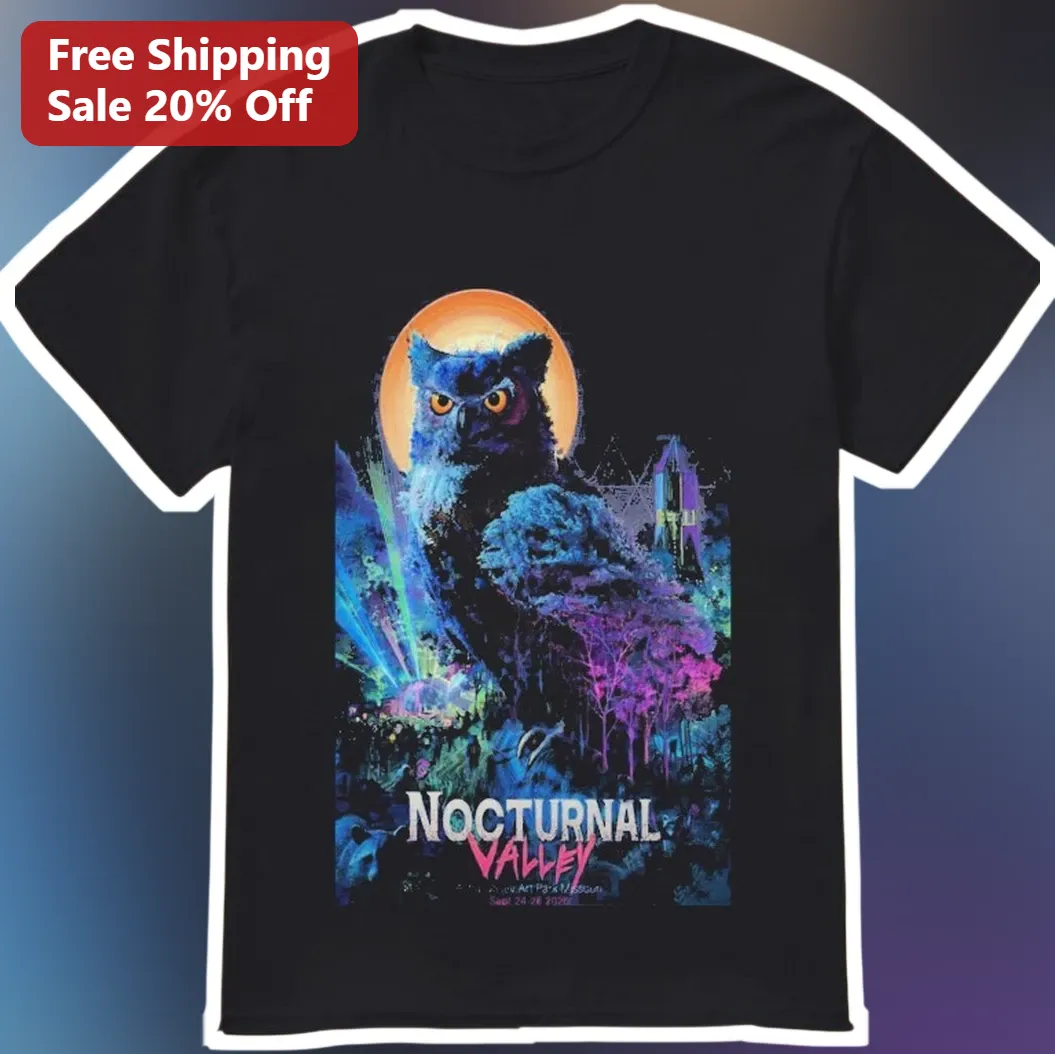Nocturnal Valley Tee Psychedelic Owl Music Festival Merch Neon Graphic Shirt