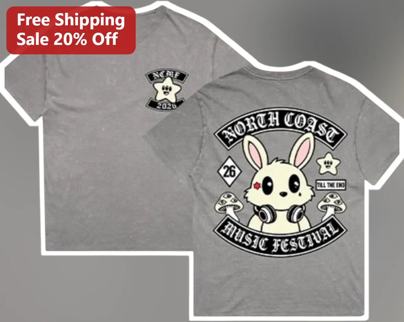 North Coast Music Festival Tee Till The End NCMF Psychedelic Rabbit EDM Concert Shirt