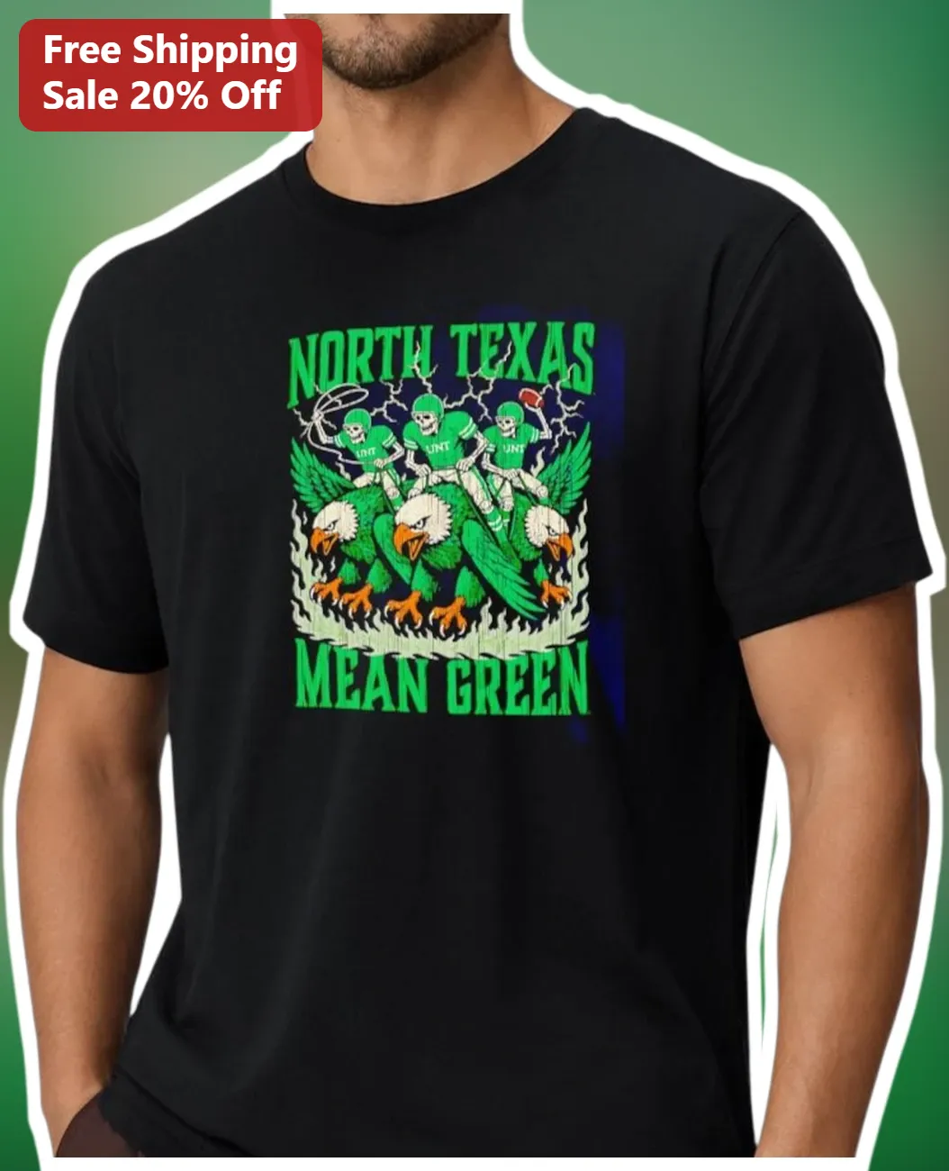 North Texas Mean Green Vintage Football Tee UNT College Sports Apparel Game Day Gift