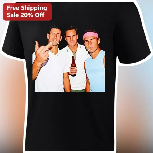 Novak Djokovic Roger Federer Rafael Nadal Big Three Tennis Graphic Tee Funny Parody Shirt for Men