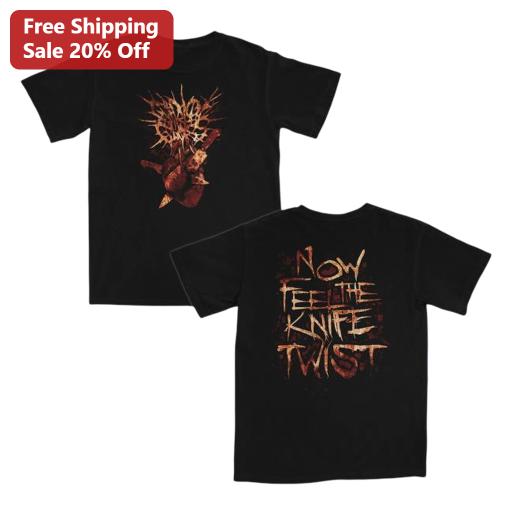 Now Feel The Knife Twist Tee Death Metal Graphic Shirt, Brutal Horror Bleeding Heart Band Merch