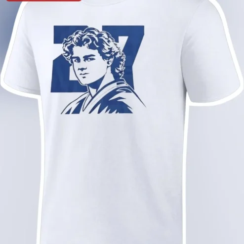 Number 7 Portrait Tee Blue Jersey Graphic T-Shirt for Sports Fans