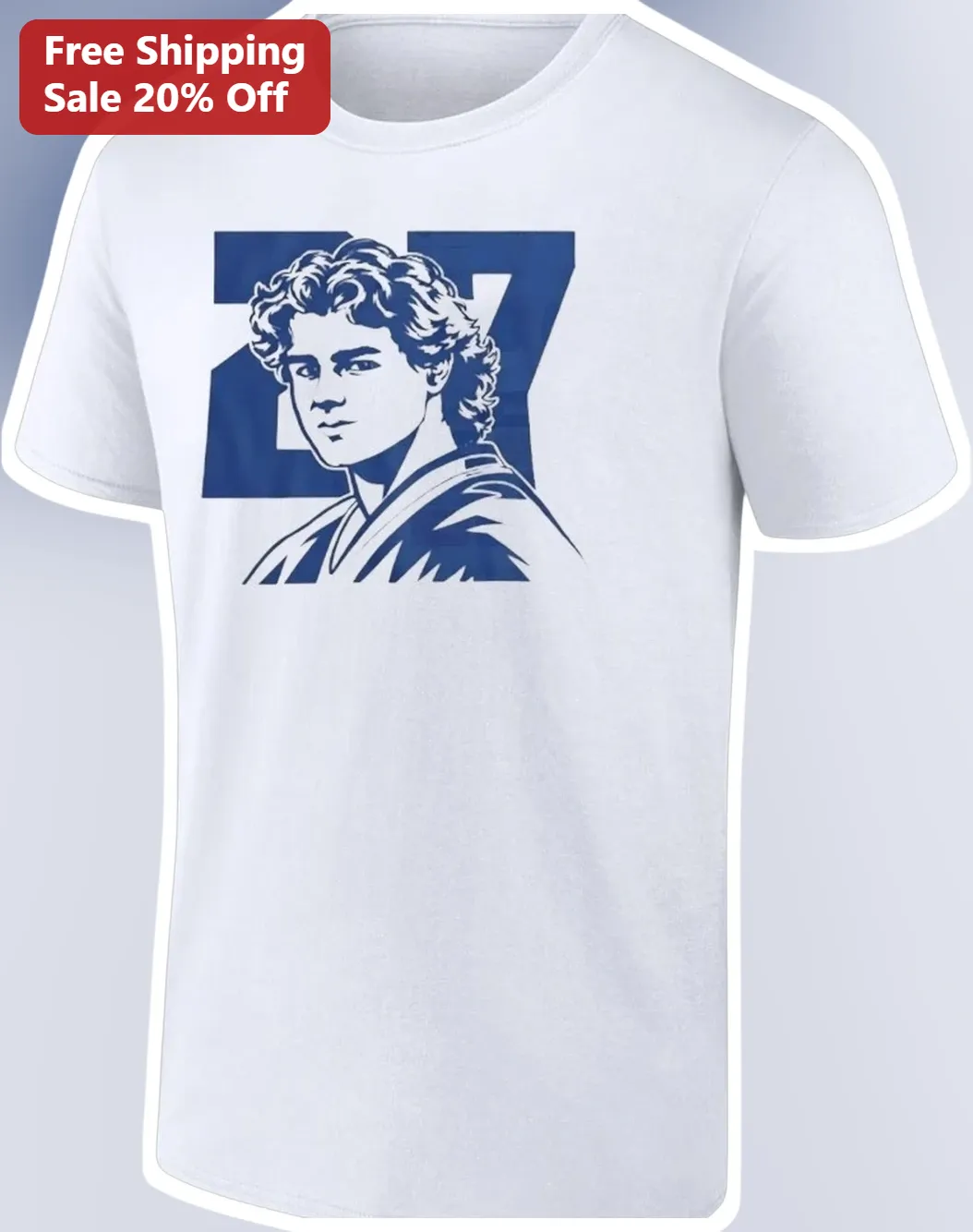 Number 7 Portrait Tee Blue Jersey Graphic T-Shirt for Sports Fans