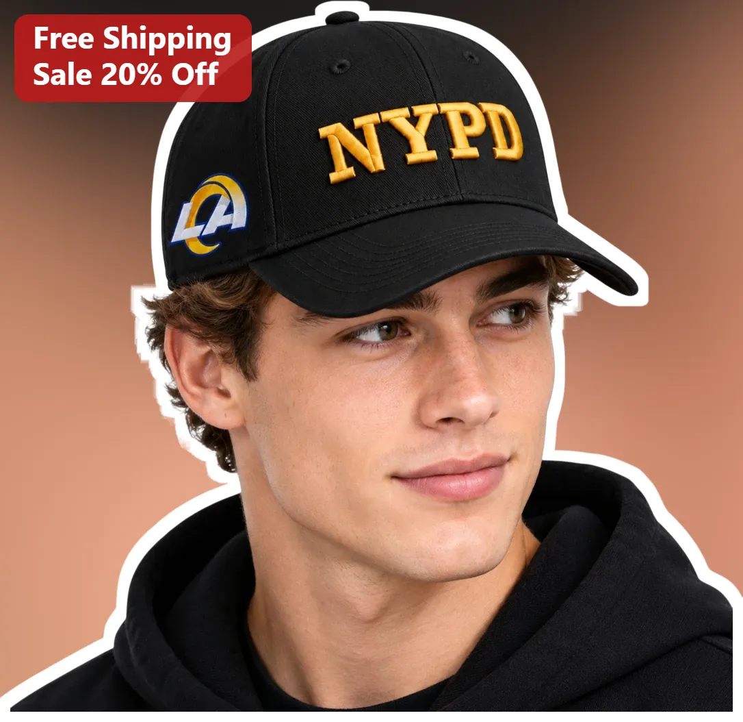 NYPD Cap Black Baseball Hat Gold Embroidered Lettering LA Rams Logo Streetwear Dad Hat for Men Women