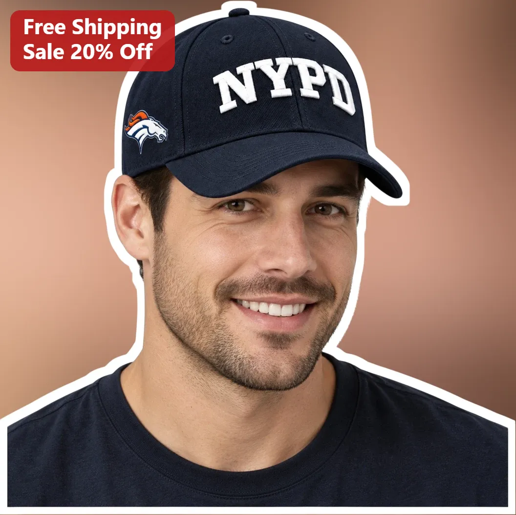 NYPD Cap Navy Blue Baseball Hat with Denver Broncos Logo Embroidered Police Headwear Gift for Men Women