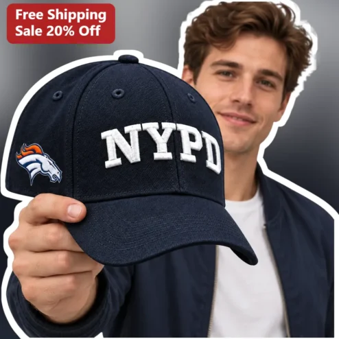 NYPD Cap Navy Blue Baseball Hat with White Embroidered Text and Side Patch for Police Officers and Law Enforcement Supporters