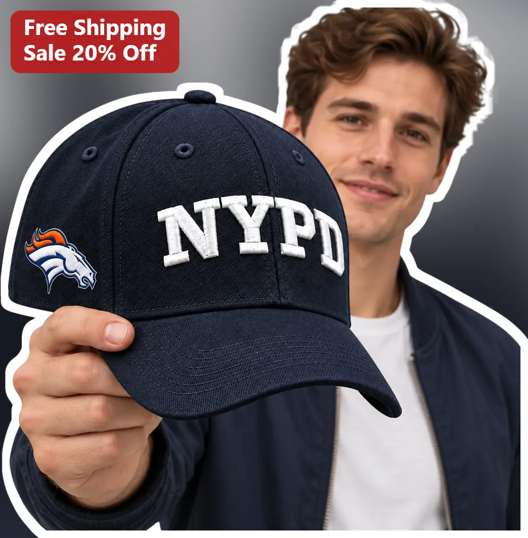 NYPD Cap Navy Blue Baseball Hat with White Embroidered Text and Side Patch for Police Officers and Law Enforcement Supporters