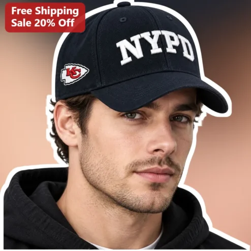NYPD Hat Black Baseball Cap with Kansas City Chiefs Logo Embroidered Police Law Enforcement Gift for Men