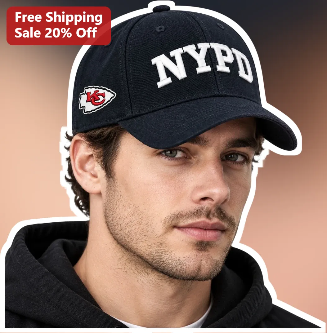 NYPD Hat Black Baseball Cap with Kansas City Chiefs Logo Embroidered Police Law Enforcement Gift for Men