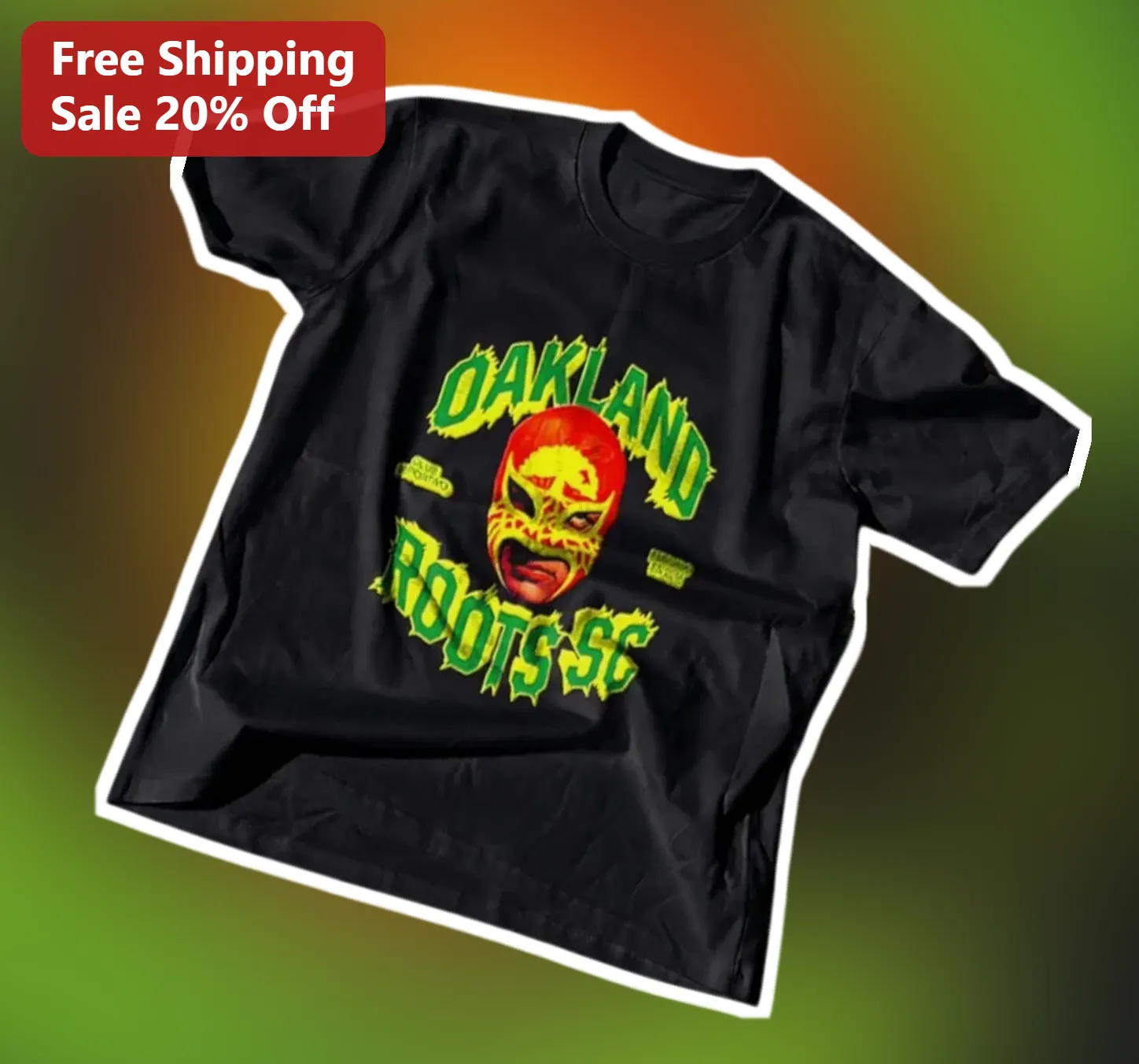 Oakland Roots SS Lucha Mask Graphic Tee Black Short Sleeve Soccer Fan Shirt