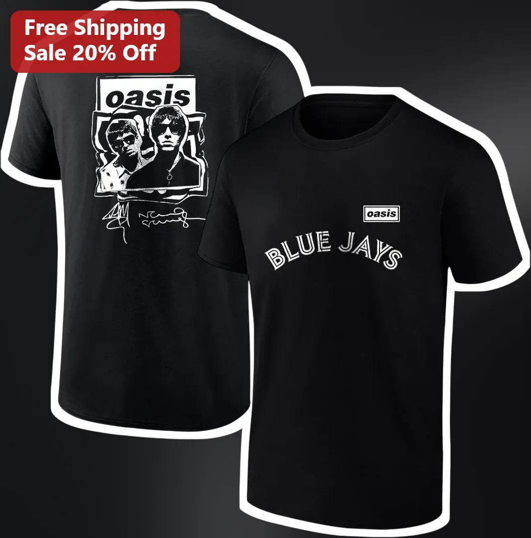 Oasis Blue Jays Tee Vintage Rock Merch Graphic Shirt for Men Women available at our Chicago, Illinois warehouse