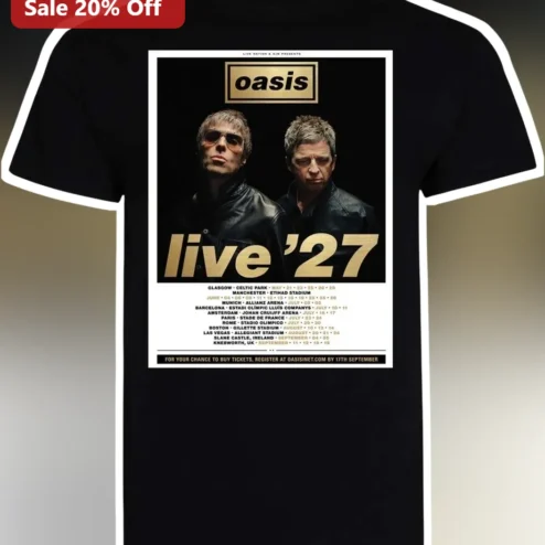 Oasis Live '27 Tee Britpop Band Merch Liam Noel Gallagher Graphic Shirt