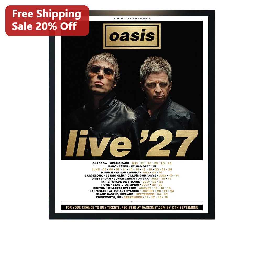 Oasis Live '27 World Tour Poster Vintage Concert Wall Art Print for Music Fans