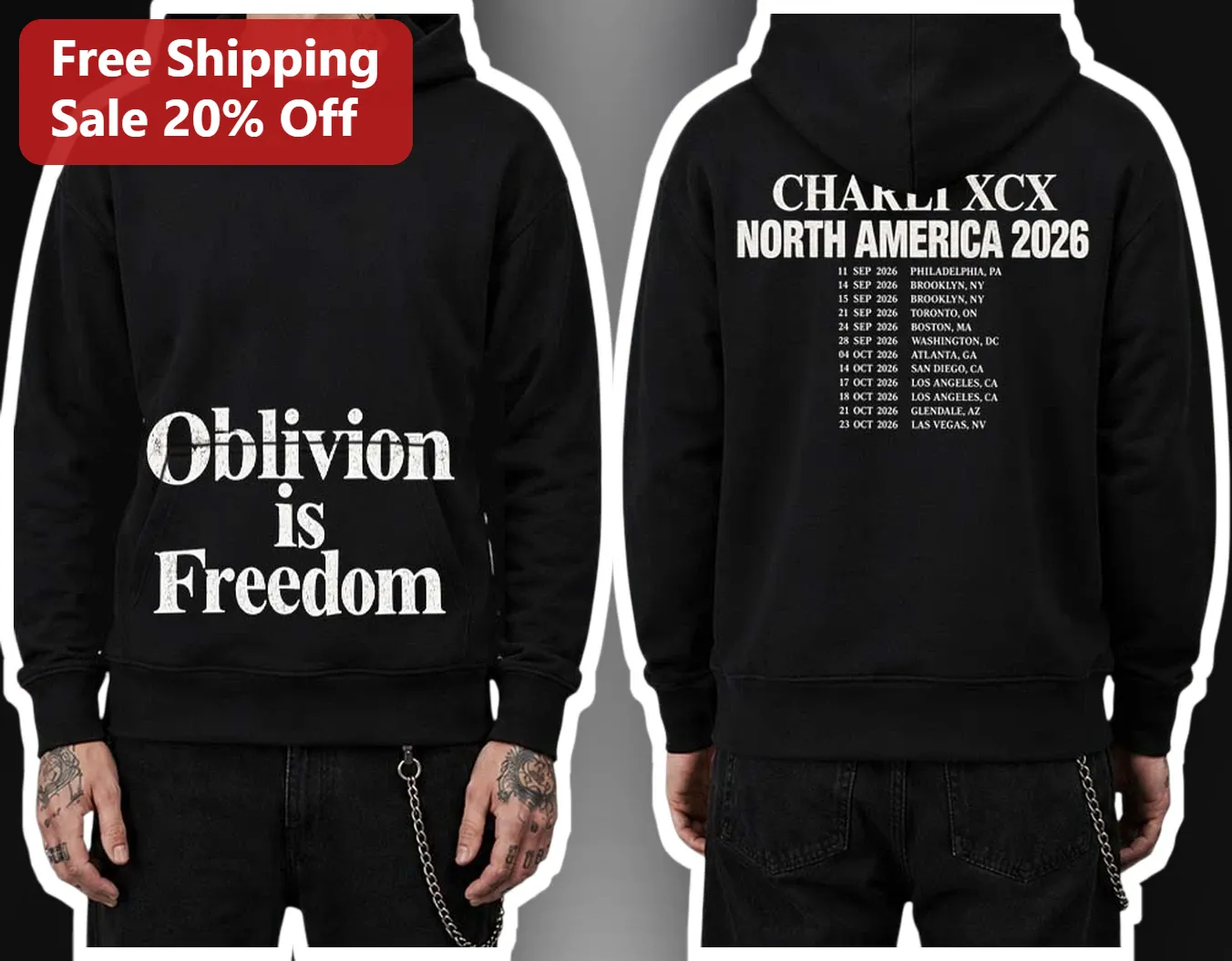 Oblivion is Freedom Charli XCX Hoodie Black Distressed Pop Music Fan Apparel