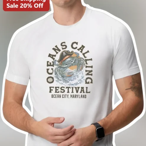 Oceans Calling Festival Ocean City Maryland Tee Vintage Nautical Pirate Crab Graphic Shirt
