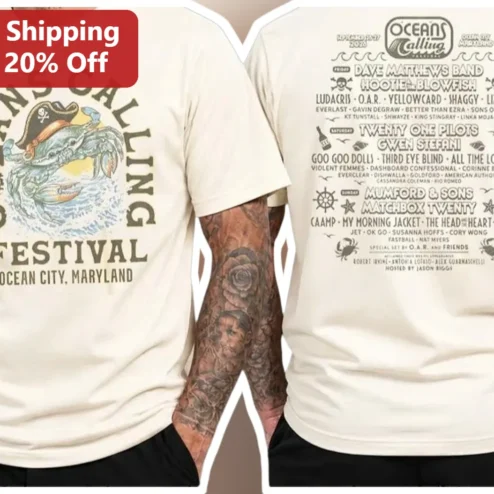 Oceans Calling Festival Vintage Style Graphic Tee Ocean City MD Music Merch