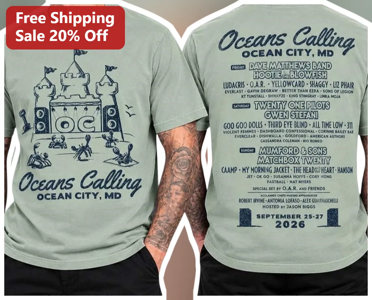 Oceans Calling Ocean City MD Tee Festival Merch Music Lineup Shirt
