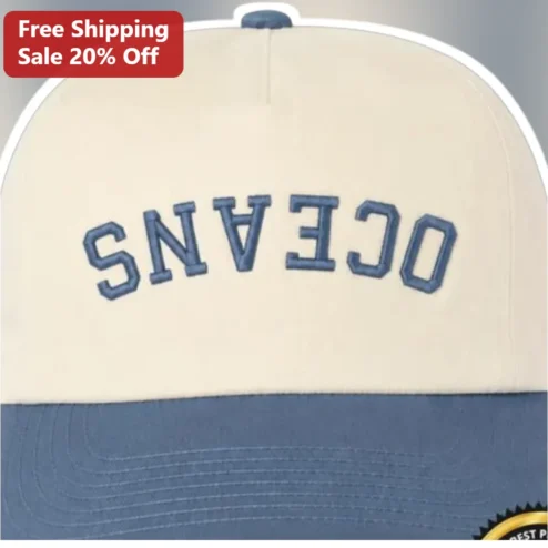 Oceans Hat Navy Blue Embroidered Baseball Cap Preppy Coastal Style for Surfers Beach Lovers