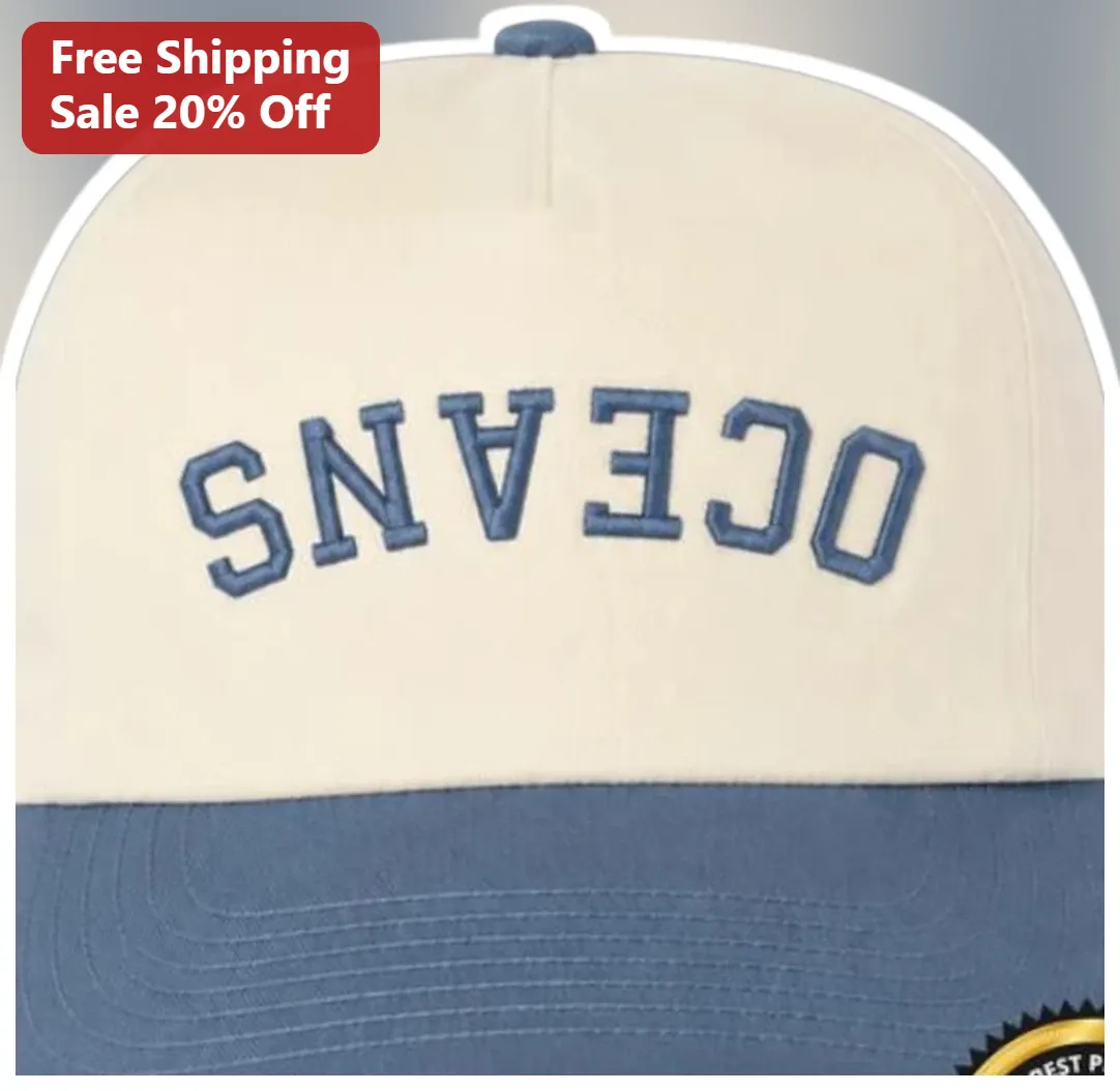 Oceans Hat Navy Blue Embroidered Baseball Cap Preppy Coastal Style for Surfers Beach Lovers
