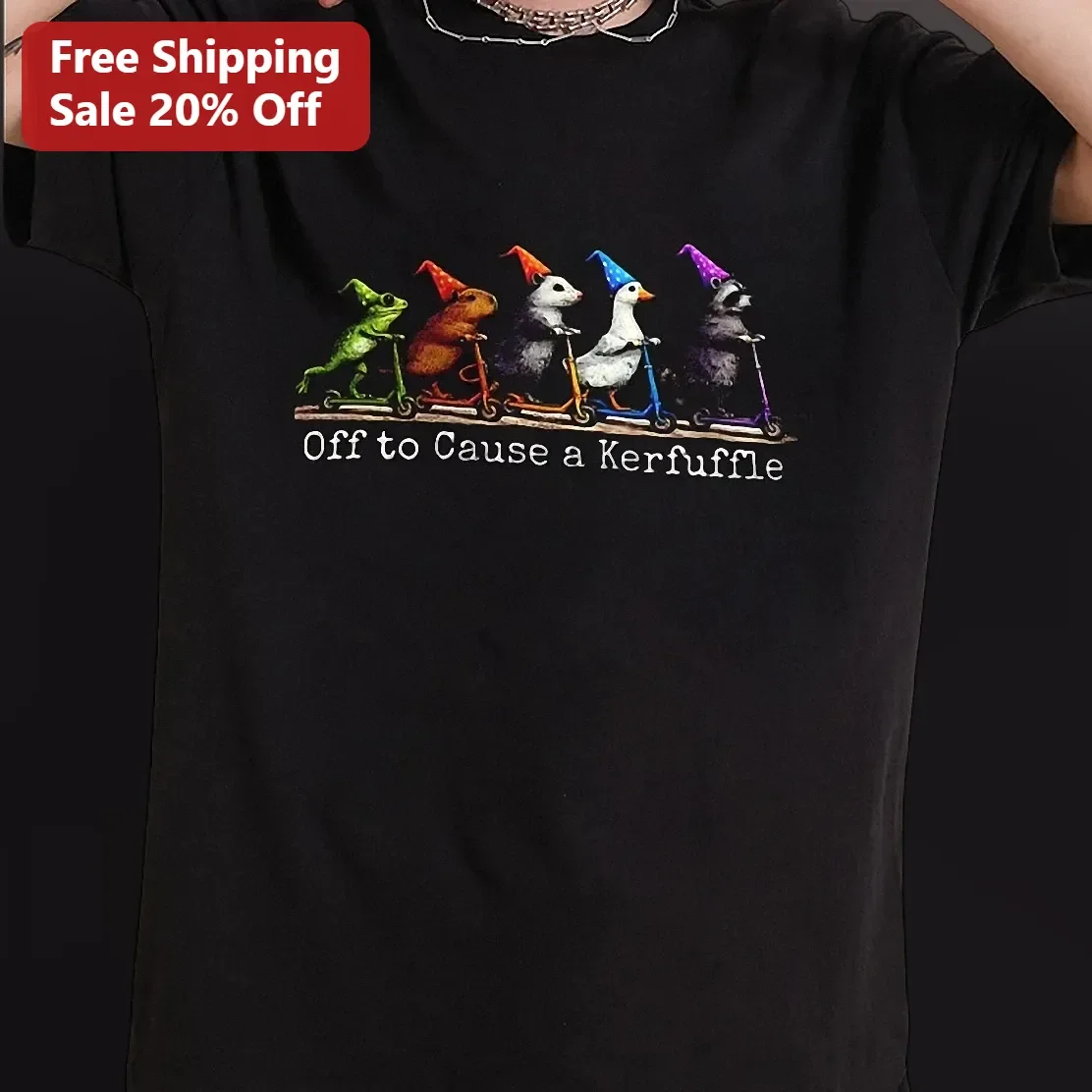 Off to Cause a Kerfuffle Funny Animal Wizard Scooter Graphic Tee