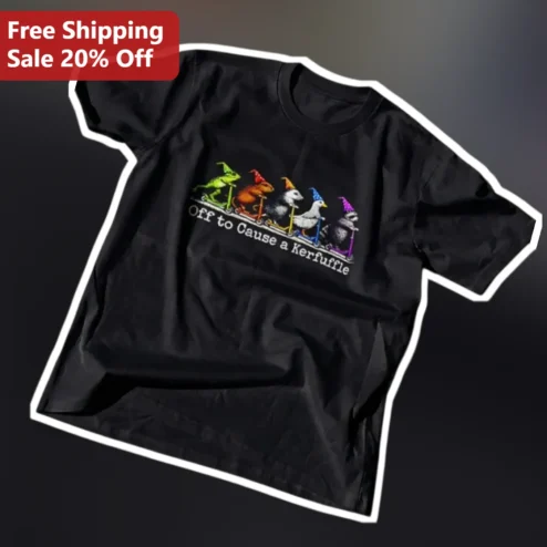 Off to Cause a Kerfuffle Tee Funny Animal Scooter Graphic Shirt Gift for Men Women