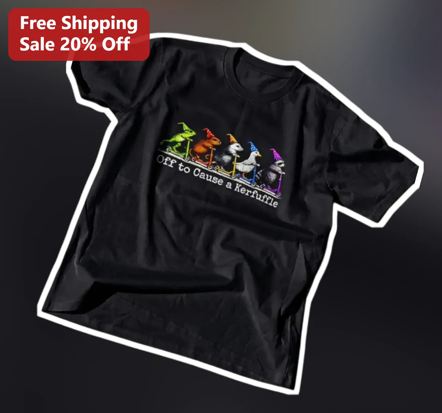 Off to Cause a Kerfuffle Tee Funny Animal Scooter Graphic Shirt Gift for Men Women