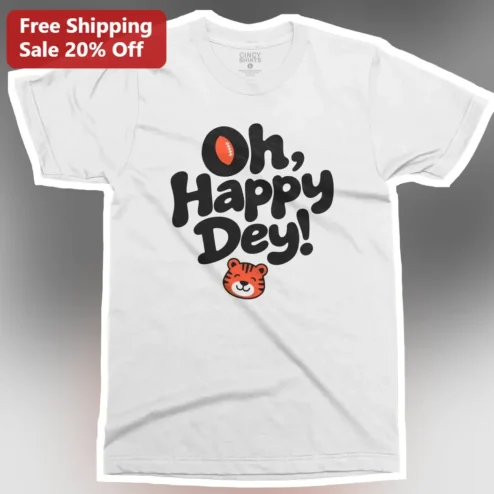 Oh Happy Dey UC Bearcats Tiger Mascot Football Fan Graphic Tee