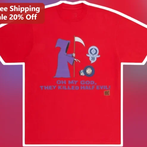 OH MY GOD, THEY KILLED HALF EVIL! Tee Retro Cartoon Horror Comedy Graphic Shirt