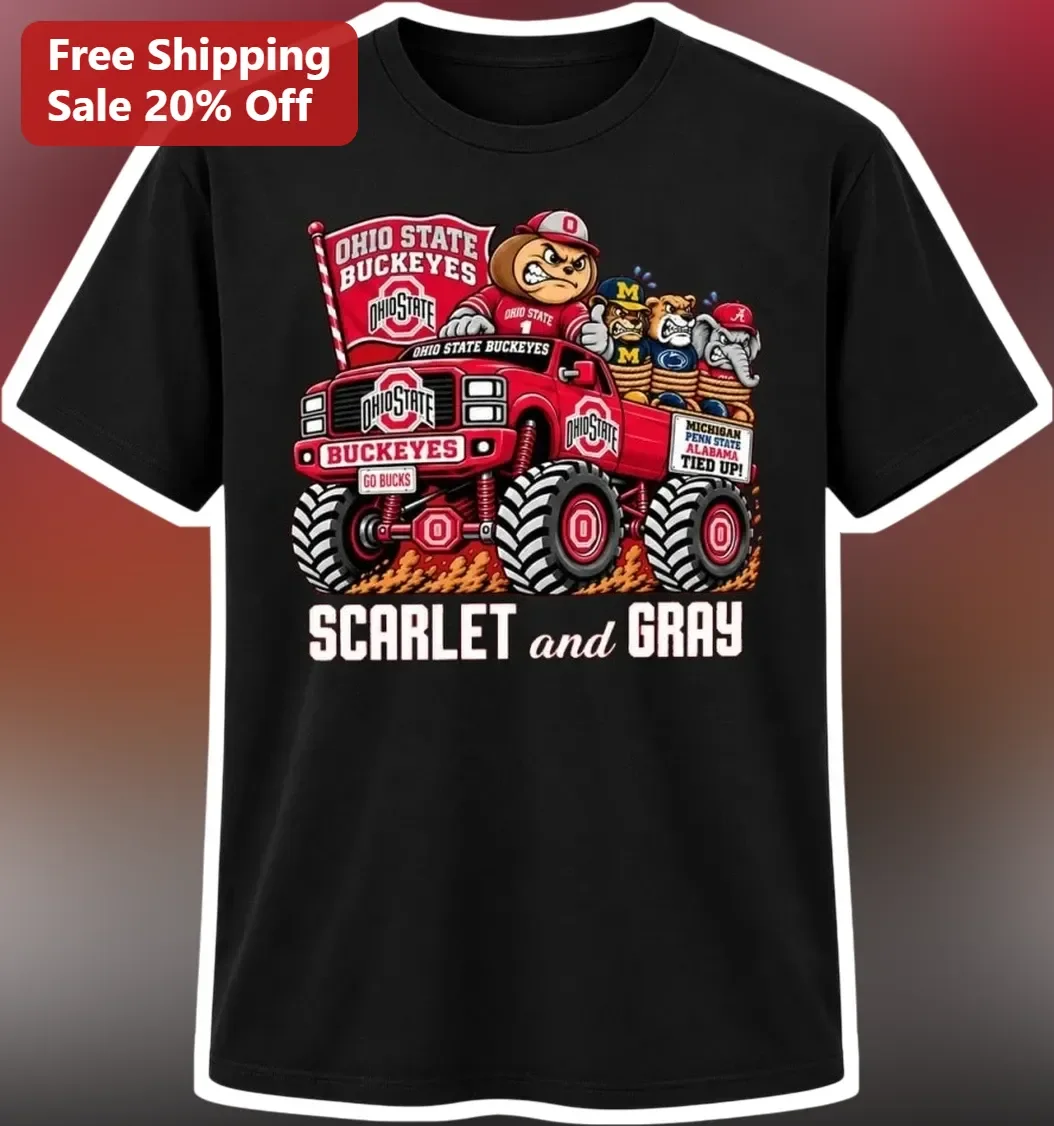 Ohio State Buckeyes Scarlet and Gray Brutus Buckeye Monster Truck Graphic Tee