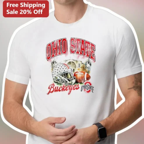 Ohio State Buckeyes Vintage Football Helmet Graphic Tee Game Day Fan Shirt