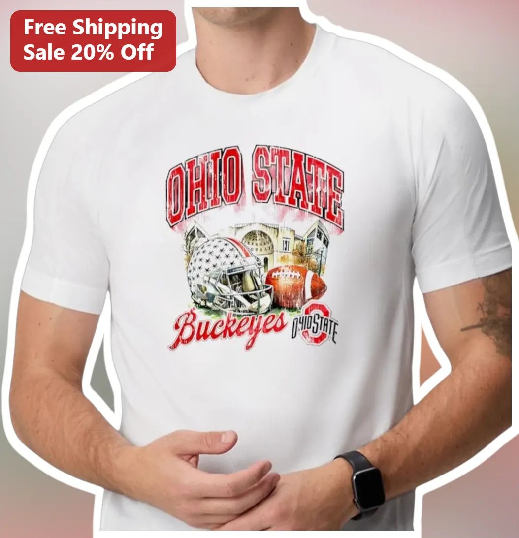 Ohio State Buckeyes Vintage Football Helmet Graphic Tee Game Day Fan Shirt