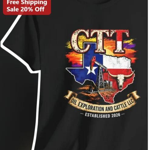 Oil Exploration and Cattle LLC Tee Texas Flag Pump Jack Longhorn Skull Graphic Shirt
