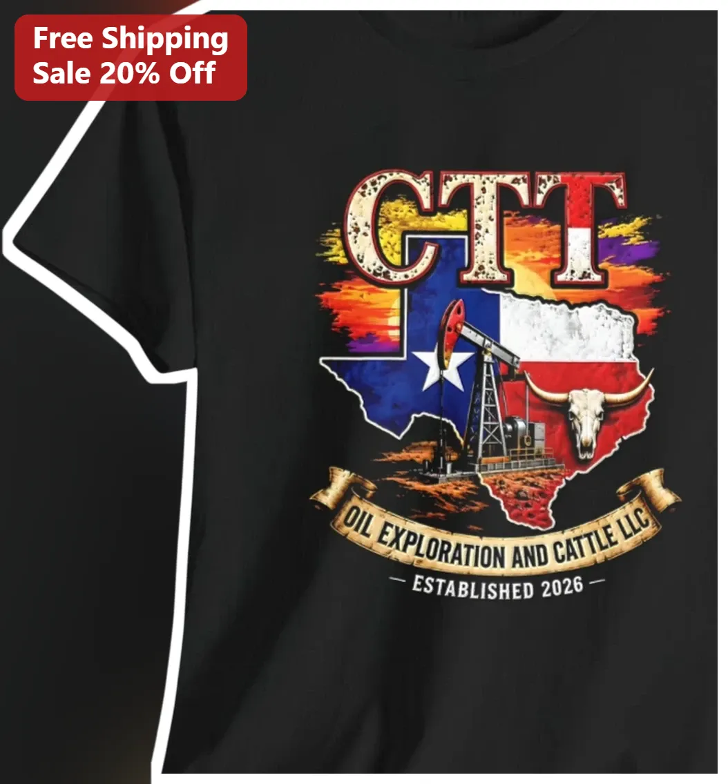 Oil Exploration and Cattle LLC Tee Texas Flag Pump Jack Longhorn Skull Graphic Shirt