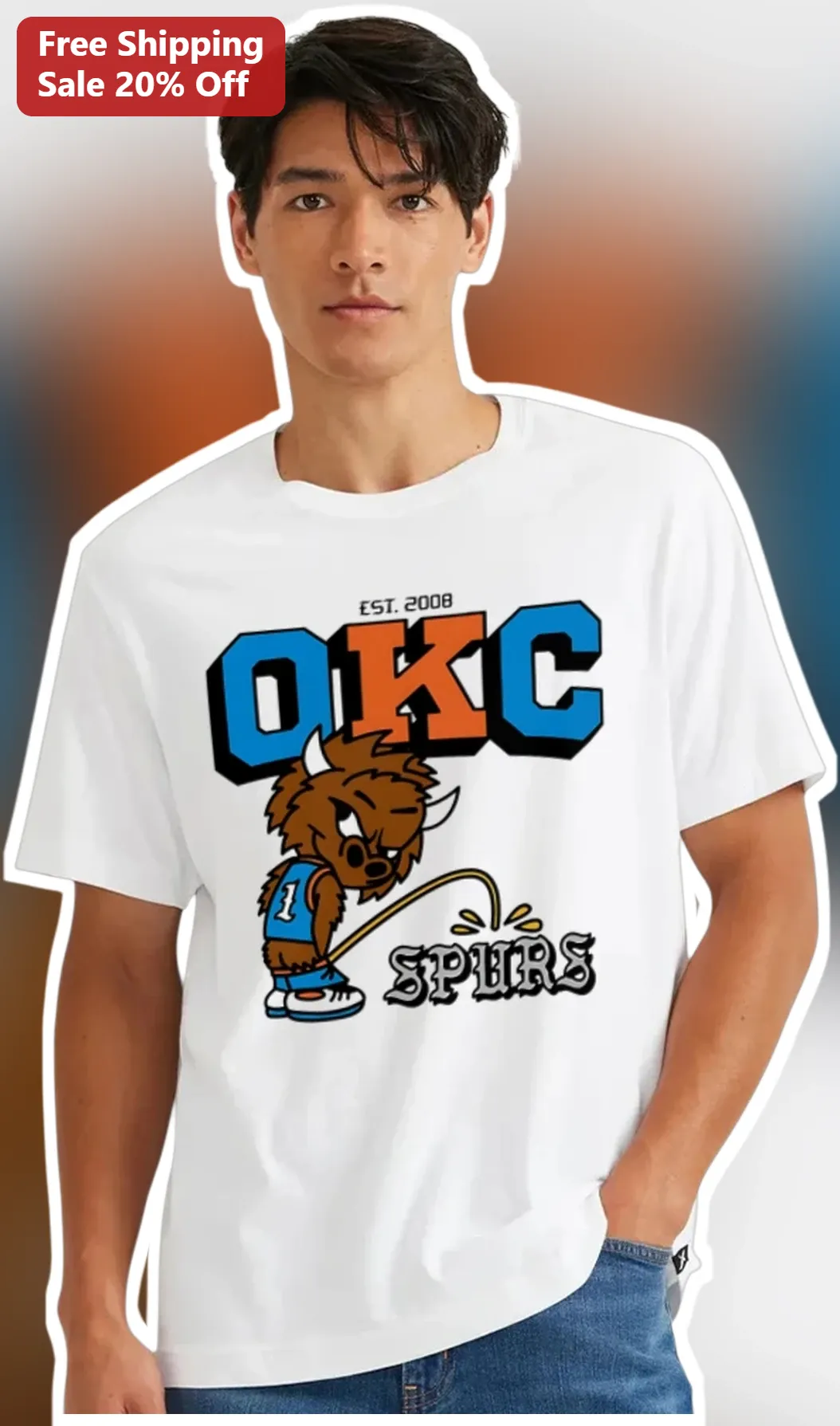 OKC Spurs Est. 2008 Vintage Mascot Graphic Tee Oklahoma City Basketball Fan Gift