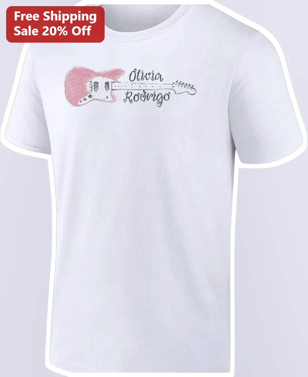 Olivia Rodrigo Guts Era Pink Sketch Guitar Tee Music Fan Gift