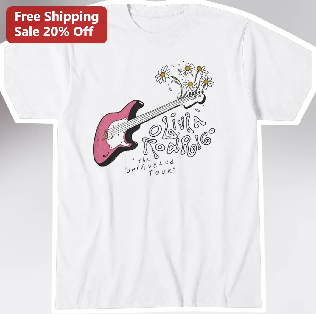 Olivia Rodrigo The Unraveled Tour Tee Guitar and Daisies Graphic Shirt for Pop Music Fans