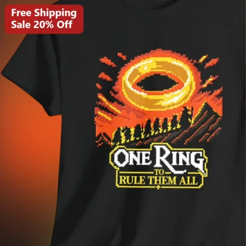 One Ring to Rule Them All Tee, Lord of the Rings Pixel Art Fellowship Graphic Tee, Frodo Baggins Fantasy Gift for LOTR Fans