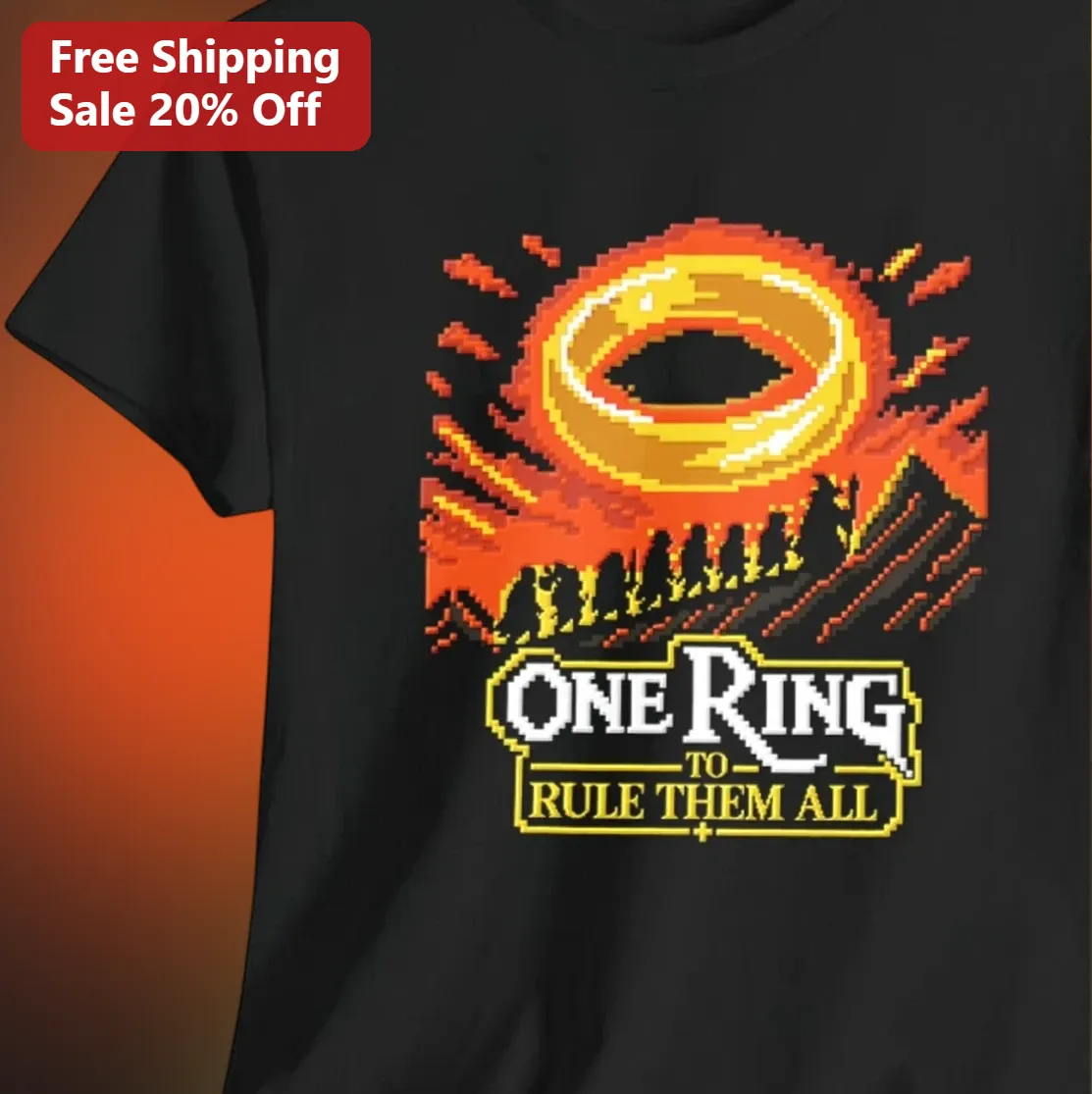 One Ring to Rule Them All Tee, Lord of the Rings Pixel Art Fellowship Graphic Tee, Frodo Baggins Fantasy Gift for LOTR Fans
