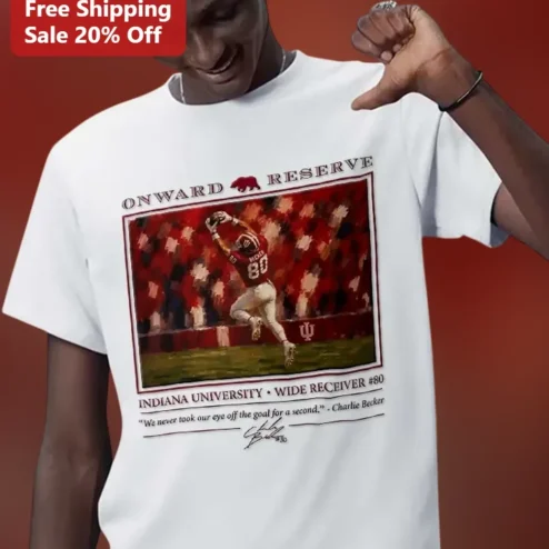 Onward Reserve Indiana University Wide Receiver #80 Charlie Becker Vintage Football Tee