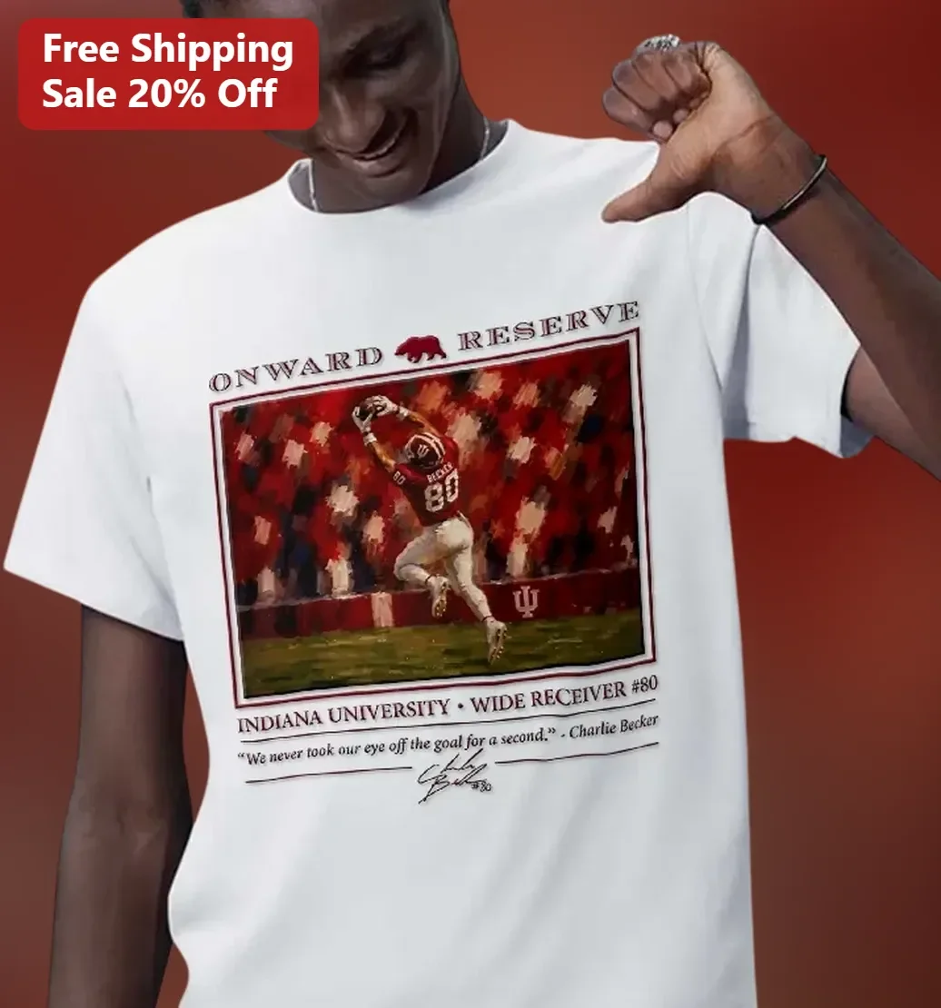Onward Reserve Indiana University Wide Receiver #80 Charlie Becker Vintage Football Tee