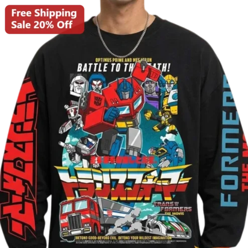 Optimus Prime and Megatron Battle to the Death Transformers Retro Anime Sweatshirt