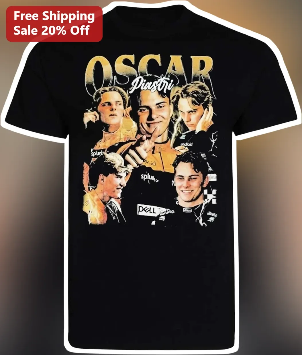 Oscar Piastri Tee McLaren Formula 1 Driver Vintage Collage Graphic Shirt for Men Women F1 Merch