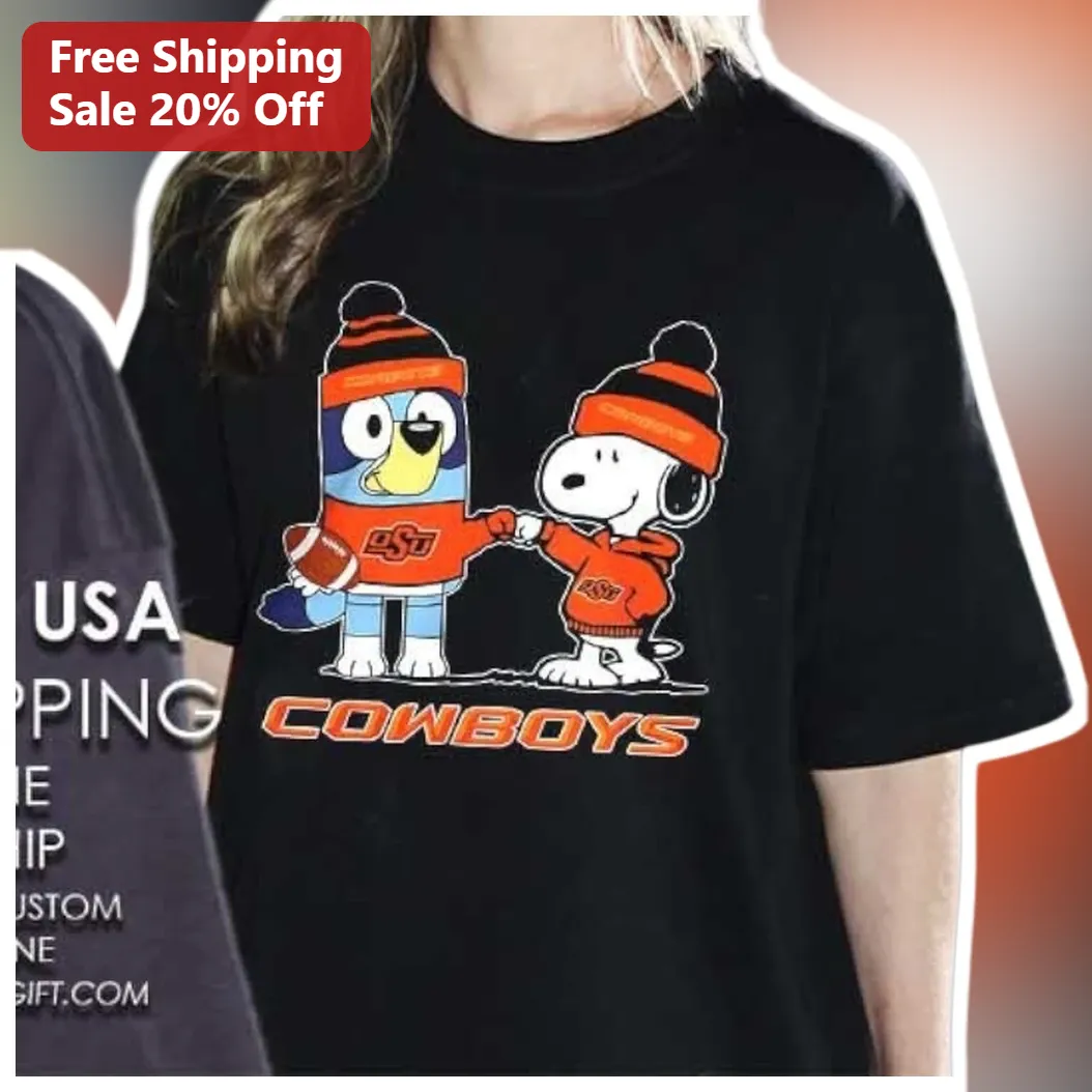 OSU Cowboys Snoopy Pistol Pete Handshake Graphic Tee Oklahoma State University Fan Gear