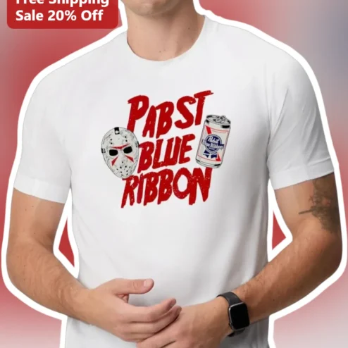 Pabst Blue Ribbon Jason Voorhees Horror Beer Graphic Tee